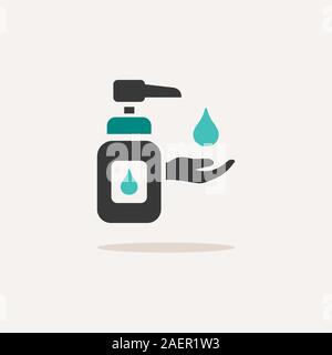Sanitizer soap. Icon with shadow on a beige background. Pharmacy flat vector illustration Stock Vector