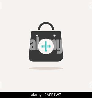 Shopping pharmacy bag. Icon with shadow on a beige background. Commercial flat vector illustration Stock Vector