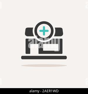 Pharmacy shop. Icon with shadow on a beige background. Medicine flat vector illustration Stock Vector