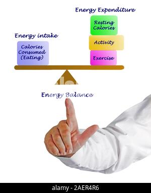 Balance between Energy intake and Energy expenditure Stock Photo