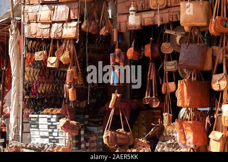 Leather bag shop in Indian Market. Guy Shopping leather bags from the Leather bag shop Stock Photo