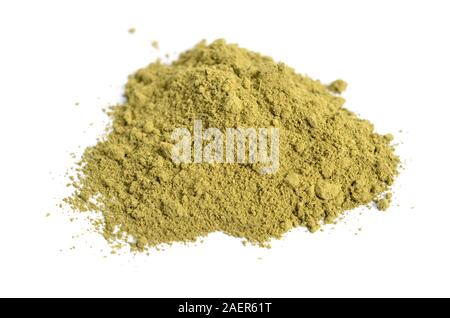 Henna powder. Also known as mailanchi in Malayalam, mehndi in Hindi, and hinah in Hebrew, plant Lawsonia inermis, hina henna tree or the mignonette tr Stock Photo