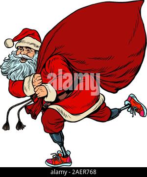 Santa Claus disabled on prostheses delivers gifts for Christmas Stock Vector
