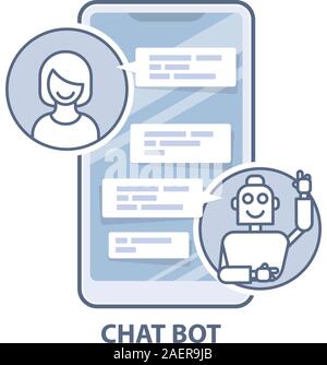 Chatbot helper - chatting with robot virtual assistant sending message on smartphone Stock Vector