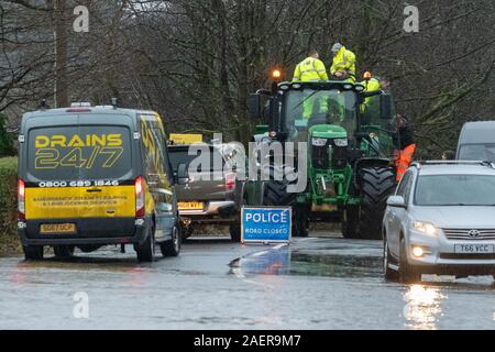 Aberfoyle, Stirlingshire, Scotland, UK. 10th Dec, 2019. UK weather - fB829 Aberfoyle to Kinlochard road closed due to flooding Credit: Kay Roxby/Alamy Live News Stock Photo