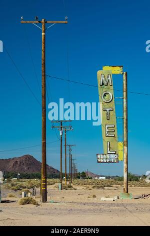 Classic old sign for Henning Motel at Newberry Springs along Route 66 in California, USA [No property release; available for editorial licensing only] Stock Photo