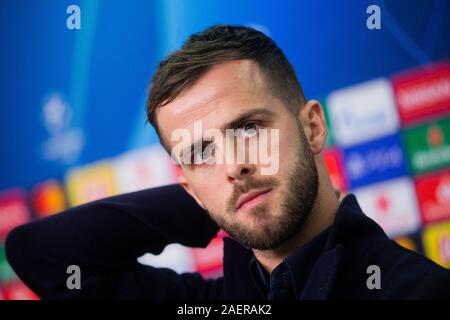 10 December 2019, North Rhine-Westphalia, Leverkusen: Soccer: Champions League, Bayer Leverkusen - Juventus Turin, Group stage, Group D, 6th matchday, press conference. Turins Miralem Pjanic attends the press conference. Photo: Rolf Vennenbernd/dpa Stock Photo