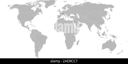 Switzerland marked blue on world map vector. Gray background. European country, Stock Vector