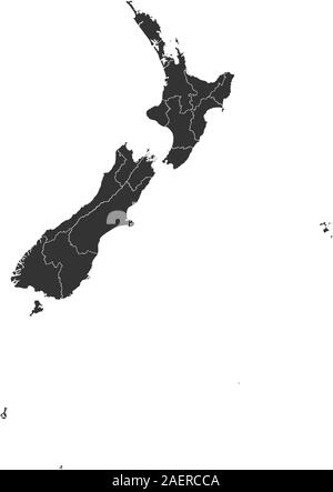 Modern New Zealand political map vector illustration. Gray color. Island country in pacific ocean. Stock Vector