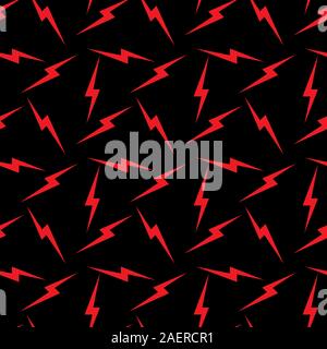 Thunder striking signs seamless pattern vector background. Red, black . Stock Vector