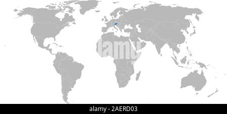 Austria highlighted blue on world map vector ,Gray background. Business concept illustration, Great for Wallpaper, backgrounds, backdrop, poster etc. Stock Vector