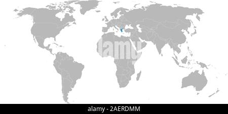 Greece map highlighted blue on world map vector. Gray background. Perfect for business concepts, backgrounds, backdrop, charts and wallpapers. Stock Vector