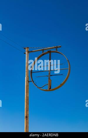 Skeleton of an old sign for a gas station and motel in the ghost town of Ludlow along Route 66 in California, USA Stock Photo