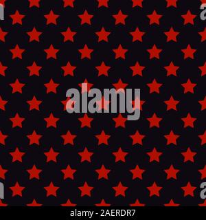 Modern red stars seamless repeat pattern vector. Black background. Stock Vector
