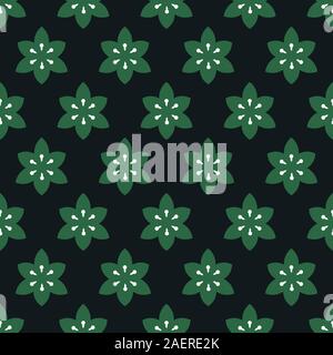 Geometric elegant green lily flower seamless pattern vector on Dark green background. Stock Vector