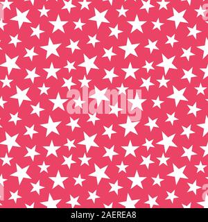 Random white twinkling stars seamless pattern vector illustration. Pink background. Perfect for celebration, school events, christmas, backgrounds, ba Stock Vector