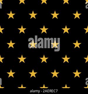 Festive yellow stars seamless repeat pattern vector. Black background. Stock Vector
