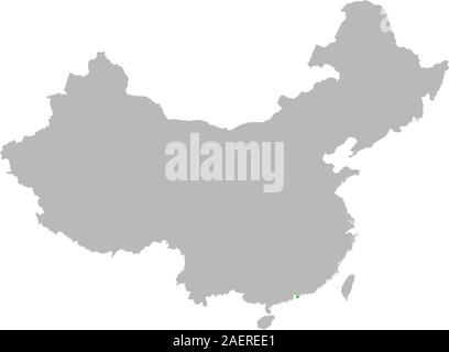 Hong kong highlighted green on china map vector graphics design. Gray background. Stock Vector