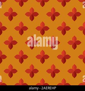Abstract geometric repeating flowers. Seamless vector pattern simple background. Red, yellow. Indian fashion designs. Stock Vector