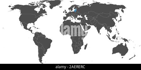 Baltic states Latvia, Estonia, Lithuania highlighted blue on world map vector. Gray background. Stock Vector