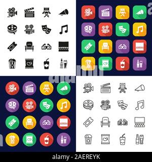 Movie Icons All in One Icons -Black & White-Color Flat Design-Thin Line- Set Stock Vector