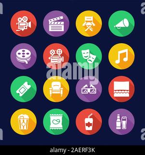 Movie Icons Flat Design Circle Set Stock Vector