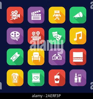 Movie Icons Flat Design Set Stock Vector