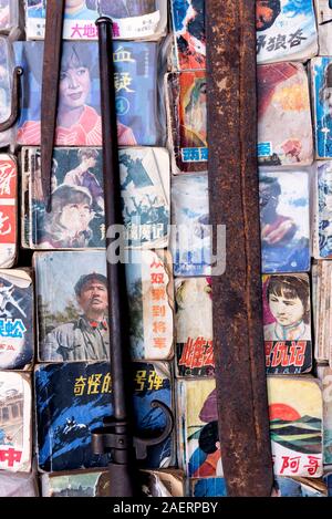 March 12, 2019: Chinese covers of old books in a store, Dali, Yunnan, China Stock Photo