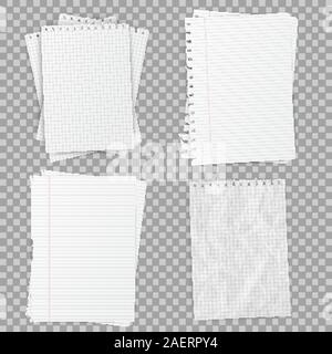 Collection of various realistic white papers. Office paper of different types, design template. Vector illustration. Stock Vector
