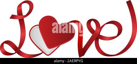 heart-shaped gift box with ribbon that composes the word love for valentine day Stock Vector