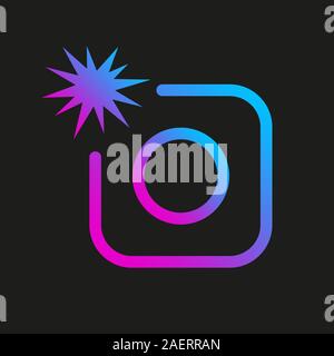 Colorful vector image of icon photo digital camera on dark background. Modern sign app, program, ui, web. EPS 10 Stock Vector