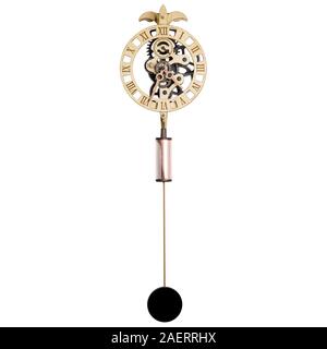 Close up of vintage clocks retro design made from the great wood, high quality for the collectors, isolated on white background with clipping path. Stock Photo