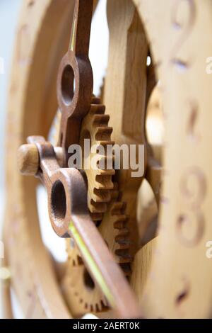 Close up of vintage clocks retro design made from the great wood, high quality for the collectors, isolated on white background with clipping path. Stock Photo