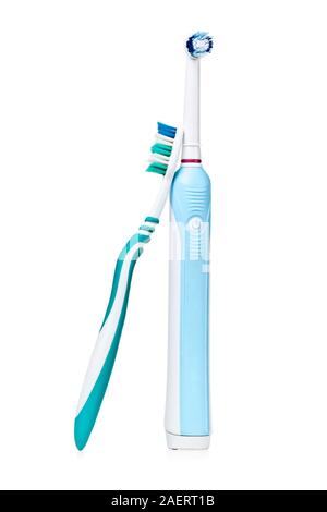 Two different toothbrushes, isolated over white background Stock Photo
