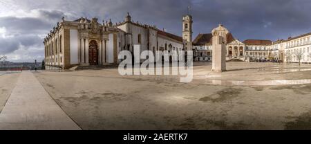 View of Coimbra university and royal palace courtyard with royal chapel, bell tower and Joanina library Stock Photo