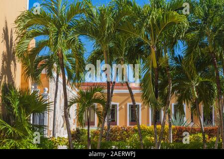 Architectural features of a luxury resort on the Mayan Riviera of Mexico near Tulum Stock Photo