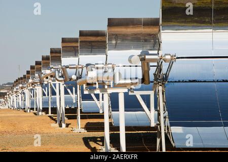 Part of the Solucar solar complex owned by Abengoa energy, in Sanlucar La Mayor, Andalucia, spain. The site has solar tower, parabolic trough and phot Stock Photo