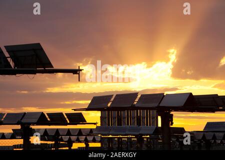 Photovoltaic panels at the Solucar solar plant in Sanlucar la Mayor, Andalucia, Spain. Stock Photo