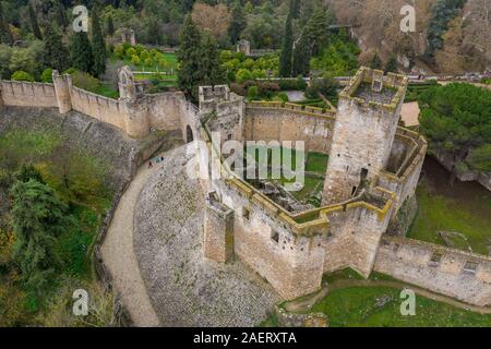 Aerial panorama of Tomar castle once owned by the Templar knights, town and Christ convent in Portugal Stock Photo