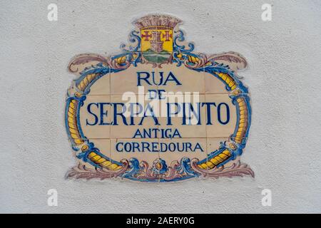 Colorful Portuguese street sign in Tomar Stock Photo