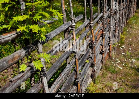 an old-fashioned fence from Vasterbotten made of fists and long wooden sticks Stock Photo