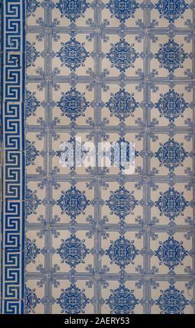 Typical Portuguese three dimension imitating abstract tile patterns in various colors blue, green, purple turquoise Stock Photo