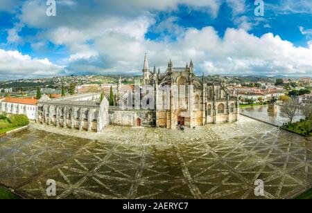 Aerial view of Batalha monastery and Gothic cathedral voted one of the seven wonders of Portugal UNESCO WOrld Heritage site Stock Photo