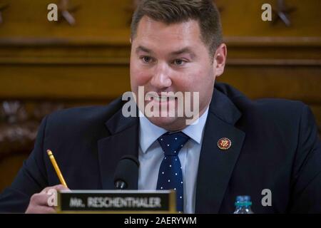 Washington, District of Columbia, USA. 9th Dec, 2019. United States Representative Guy Reschenthaler (Republican of Pennsylvania) questions Intelligence Committee Minority Counsel Stephen Castor and Intelligence Committee Majority Counsel Daniel Goldman during the US House impeachment inquiry hearings, Monday December 9, 2019. Credit: Doug Mills/Pool via CNP Credit: Doug Mills/CNP/ZUMA Wire/Alamy Live News Stock Photo