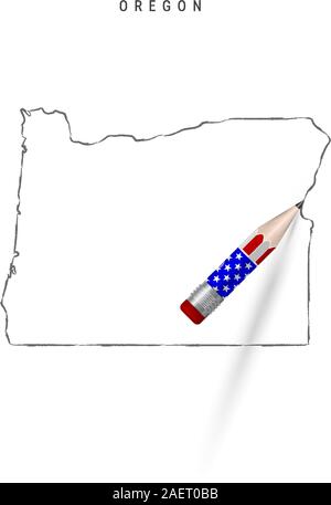 Map of Oregon State and flag in a circle. Oregon US State map contour ...