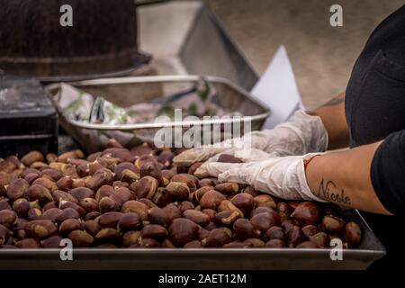 Roasted Chestnuts Served in a Chestnut Pan Isolated on White Background.  View from Above Stock Photo - Image of abstract, pile: 199468426