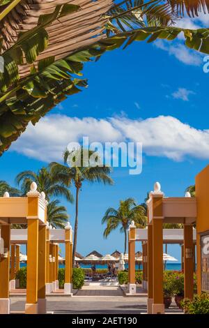 Architectural feature of a luxury resort on the Mayan Riviera of Mexico near Tulum Stock Photo