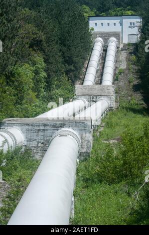Metal water pipes of hydroelectric power station Stock Photo