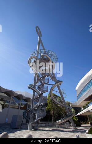 Miami, Florida - November 28, 2019: A huge double slide at Aventura Mall; Miami; designed by Belgian artist Carsten Höller Stock Photo