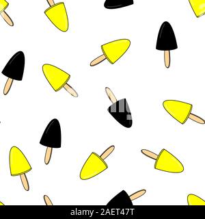 Ice cream Seamless pattern vector illustration white background. Black yellow sign icecream poster design. Hand drawn summer tropical banner, kids. Stock Vector